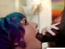 Sexy Rainbow-Haired Hottie Gobbles Up Lucky Stranger's Huge Bbc & Lets Him Fuck Her Rough In The Ass