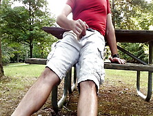 Jacking Off At The Public Park,  Jerking And Cumming On The Picnic Table In My Shorts And Boxers.