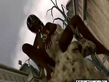 3D Ebony Girl Double Teamed By Zombies