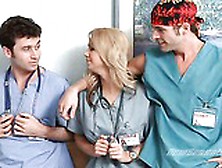 Horny Doctor Shares Big Breasted Blonde Nurse Ashlynn Brooke With Lucky Boy In Bandanna