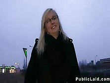 Shy Blonde With Glasses Fucked In Public