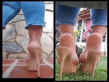 Bombshell Gets Her Sexy Feet In Heeled Mules Filmed In Public
