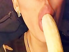 Horny Asian Kazakh Chick Sucking Banana